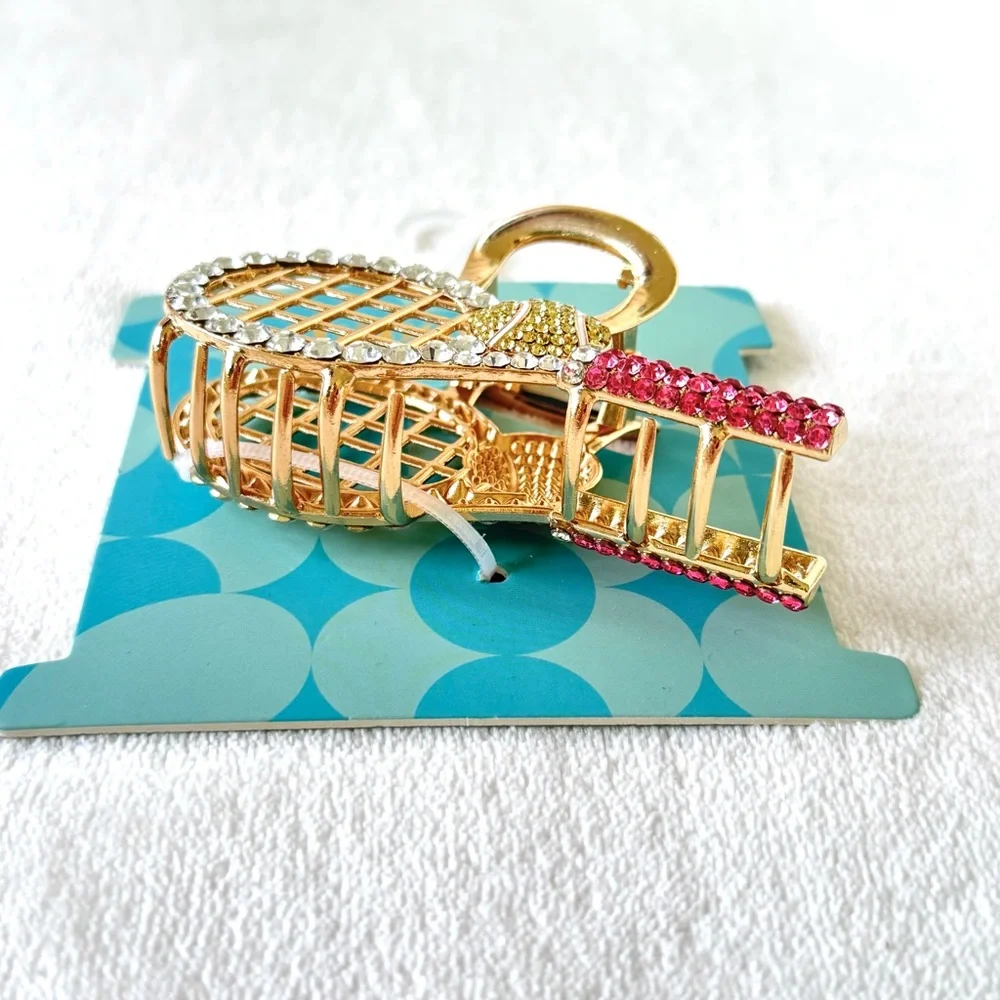 Piper K Gold and Pink Rhinestone Tennis Racket Hair Claw Clip
